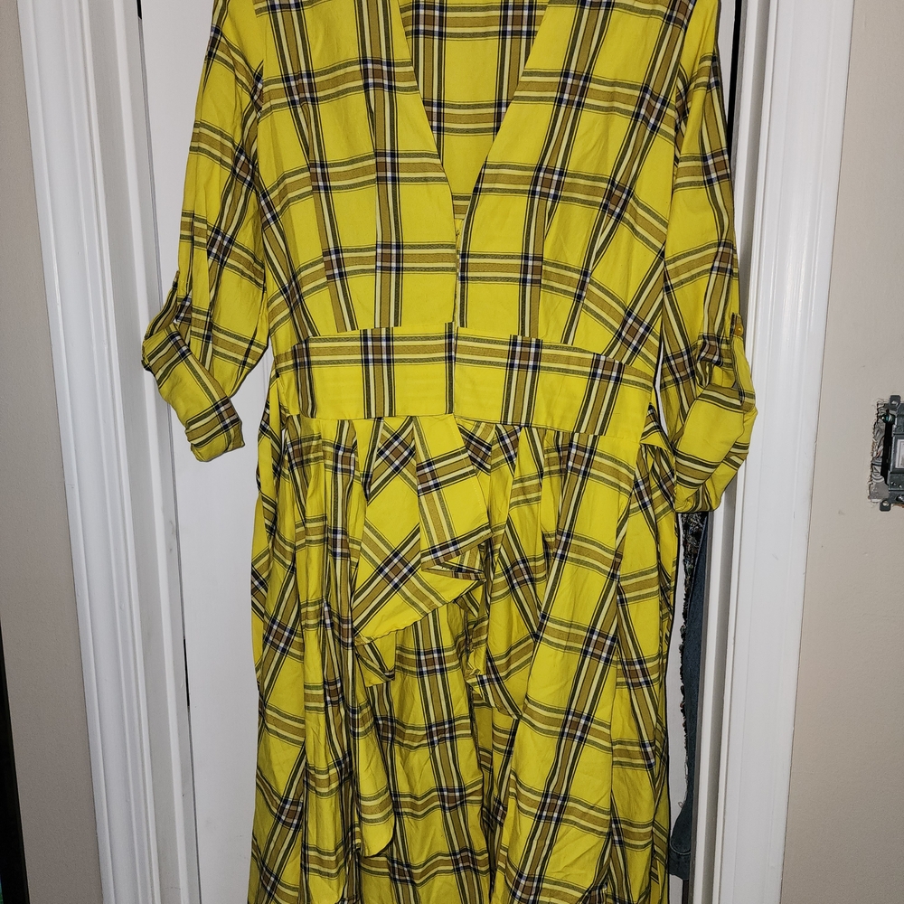 New York & Company Yellow Plaid Blouse